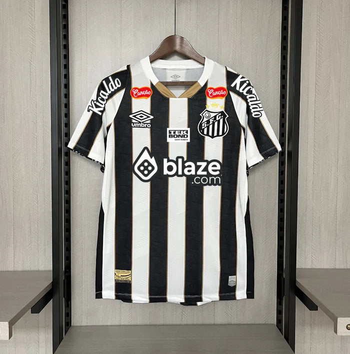 Camisa do Santos II 24/25 preta e branca - Com patrocinios (Neymar JR 10 Incluso)