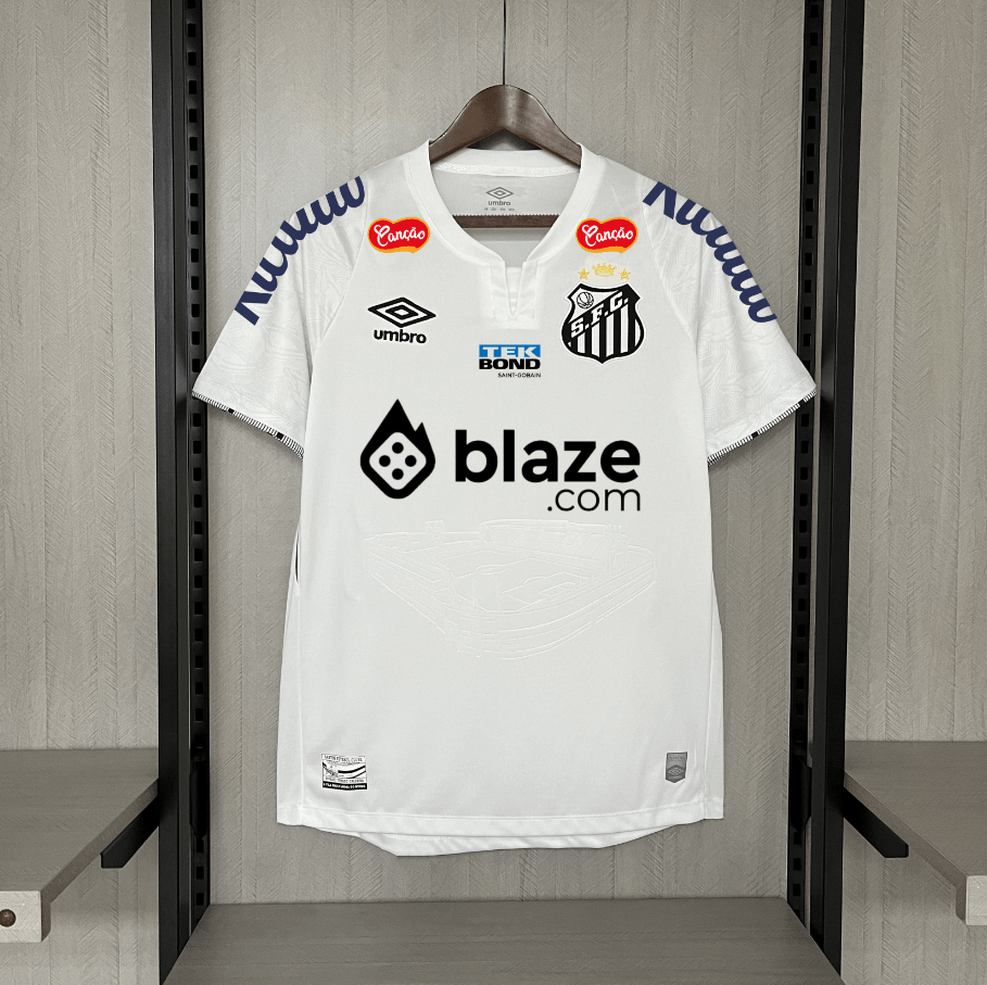 Camisa do Santos I 24/25 branca - Com patrocinios (Neymar Jr 10 Incluso) - Garcêz Sports
