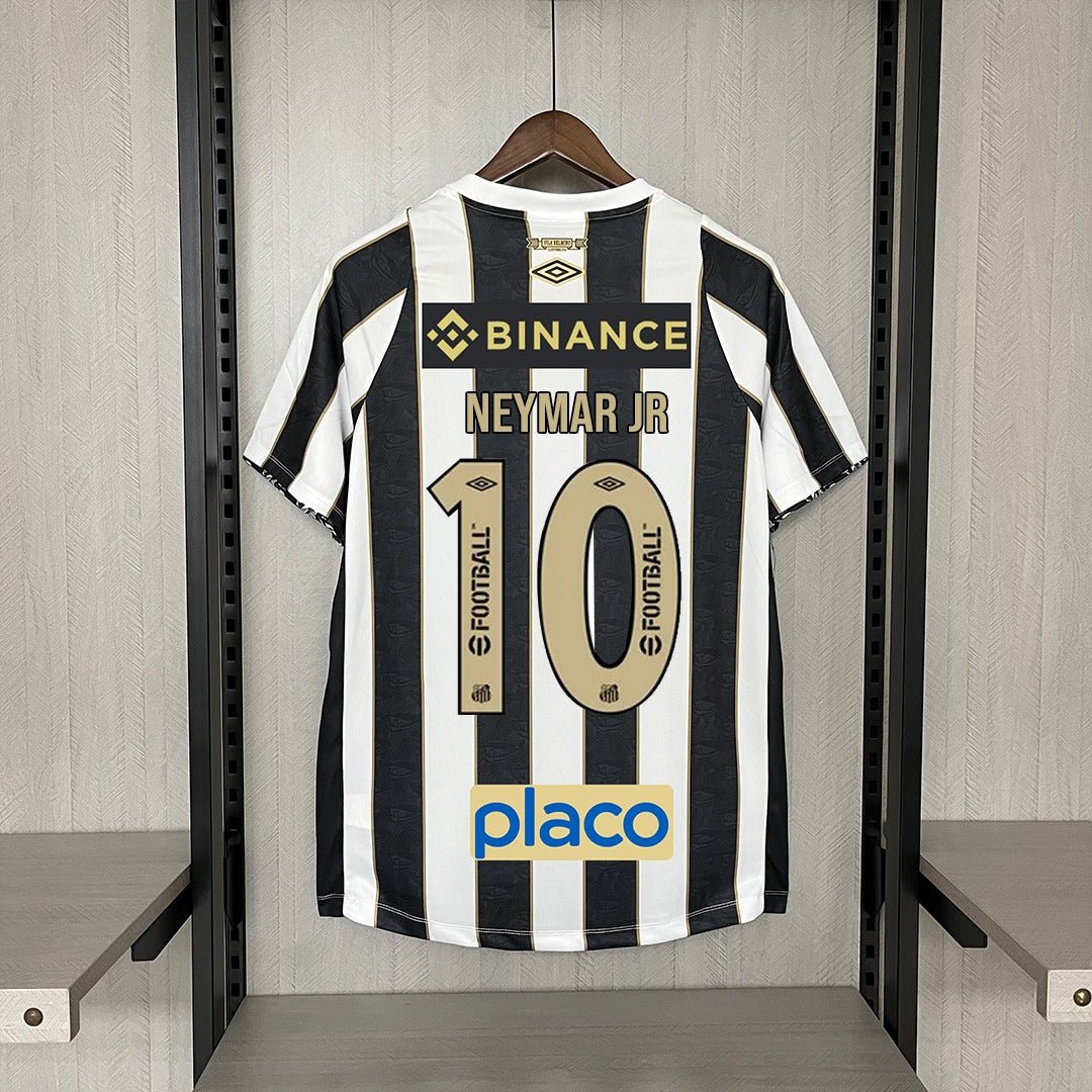 Camisa do Santos I 24/25 preta e branca - Com patrocinios (Neymar JR 10 Incluso) - Garcêz Sports