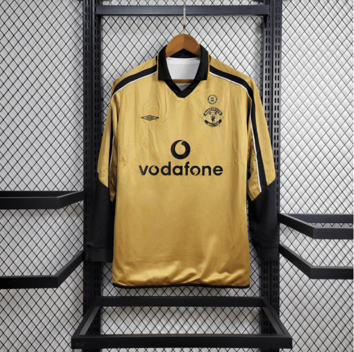 Camisa Manchester United Retro 2001/02 II Branca e Preta Umbro Dupla face Manga Longa - Garcêz Sports