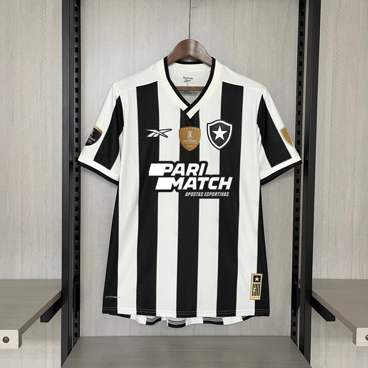 Camisa Reebok Botafogo 24/25 Casa - Preta e Branca (Com todos patrocinadores) - Garcêz Sports