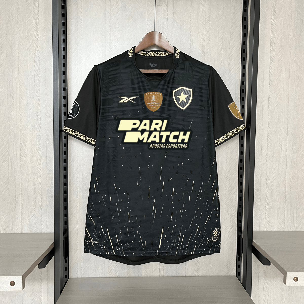 Camisa Reebok Botafogo 24/25 Casa - Preta e dourado (Com todos patrocinadores) - Garcêz Sports